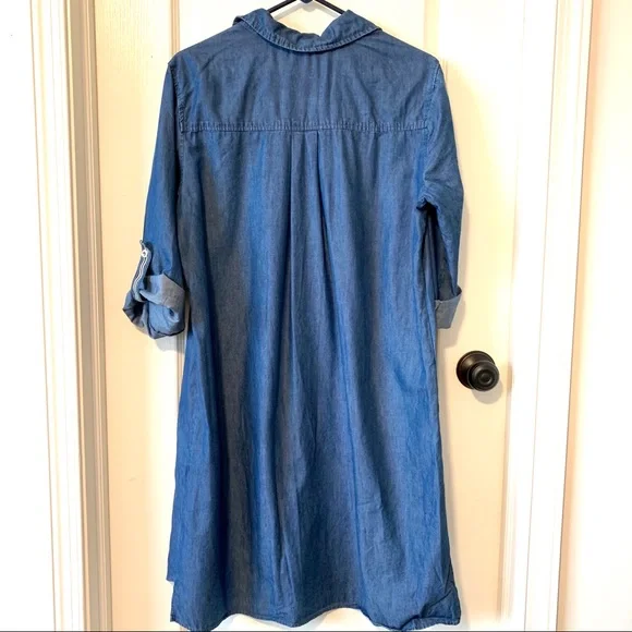 LUXOLOGY Chambray Collared Shirt Dress—SZ. 10 - Picture 7 of 11